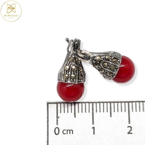 Imagen 6 de 7 de Aros Plata Lady Di Perla Roja 6mm