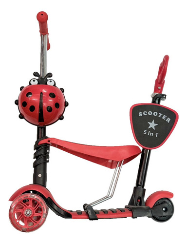 Scooter 5en1 Con De Pie Asiento Luces Led Mariquita 2-10años Rojo