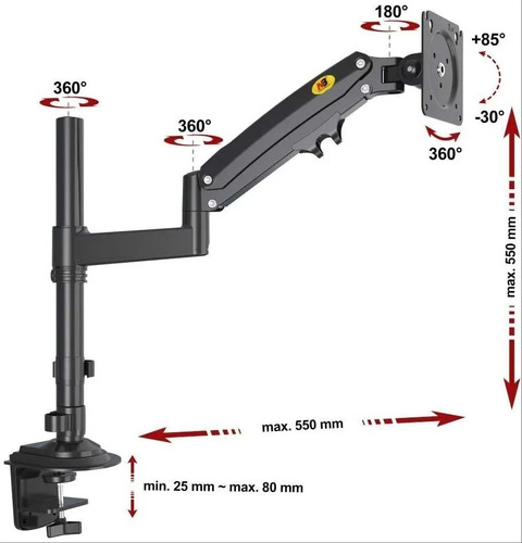 Imagen 5 de 9 de Soporte Ergonómico Monitor De Hasta 9kg (17 27) Con Tubo