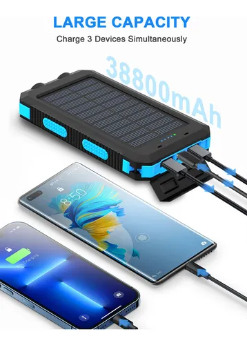 Cargador Solar Portátil 20000 Mah Impermeable Con Linternas