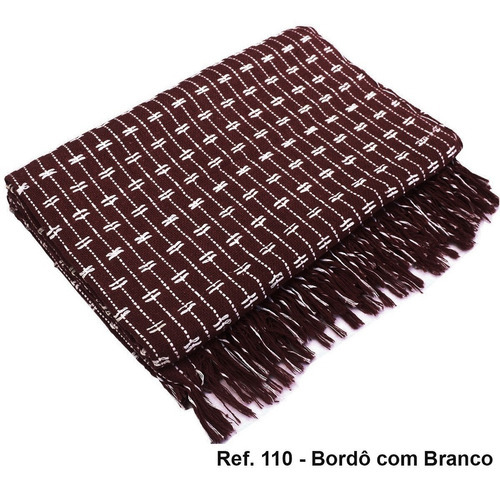 Manta De Sofá Tipo Capa Xale Em Algodão 2,40x1,80 - Cor Bordô Com Branco