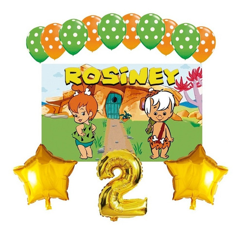 Pebbles Bambam Picapiedra Lona Decorativa Globos Fiesta 