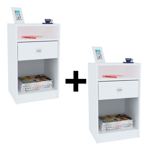Combo De 2 Mesitas Luz Con 1 Cajon Blanco Dormitorio