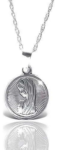 Medalla Virgen Niña Redonda + Cadena De Plata Fina 925