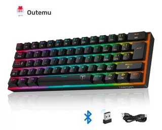 TERPORT Teclado Gamer Mecanico Inalambrico Español Con Ñ I-61 , Bluetooth+2.4g+cable, Outemu Red Switch, 62 Teclas Anti-ghosting, Retroiluminación Rgb / Teclado PC Computadora Para Win/Mac/IOS/Android