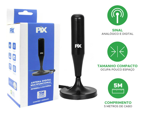 Antena De Tv Hd Smart Led Lcd 4k 5m C/ Imã Interno - Externo