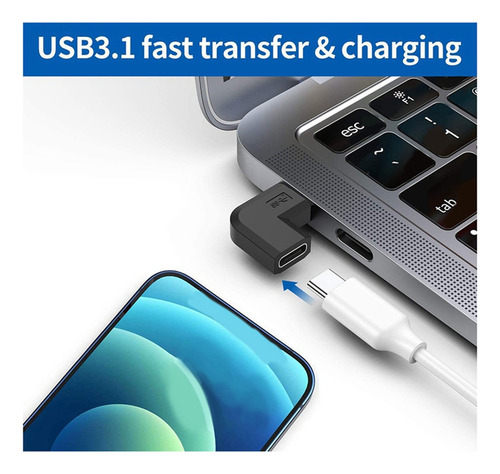 Convertidor Usb 3.1 Tipo C Macho A Hembra De Ángulo Recto, 2