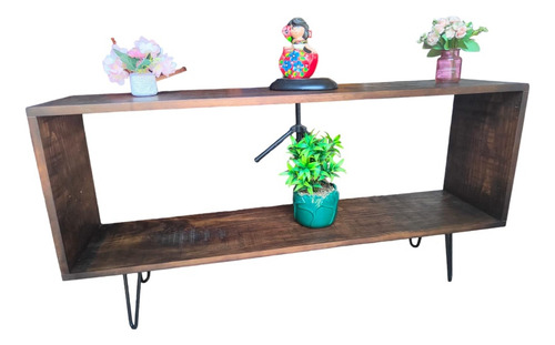 Repisa Cubo Rack Mueble Tv 100% Madera Vintage Nogal