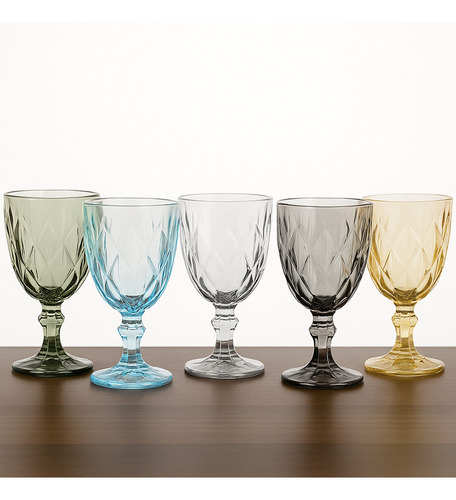 Set X6 Copas Vidrio Verde Tallado Dakota Elegante Estilo Vintage Resistente