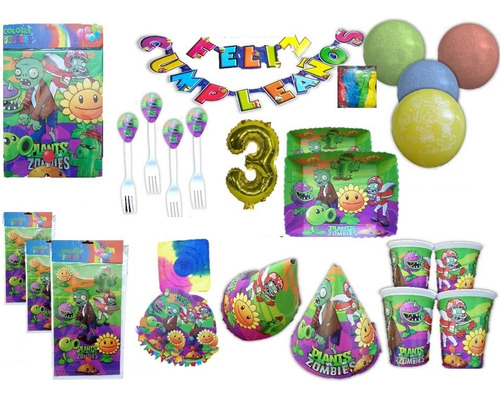 Kit Decoracion Plantas Vs Zombies Para 24 Niños+ Obsequio