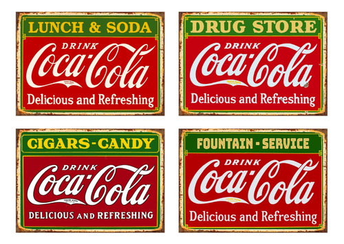 Pack 4 Carteles Metalicos Coca Cola Clasicos Soda-usa 20x30