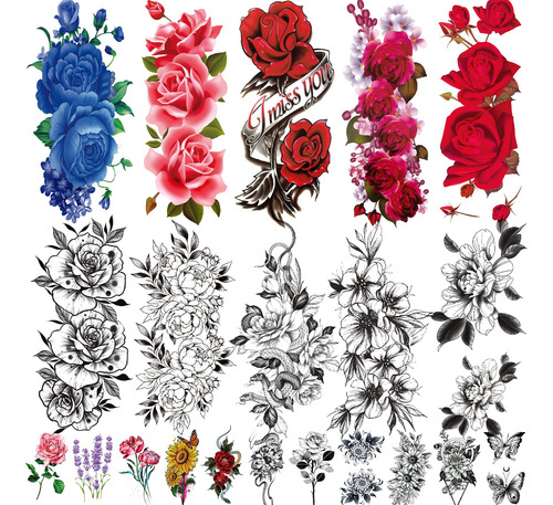 Jeefonna 21 Hojas De Tatuajes Temporales De Flores Para Muje