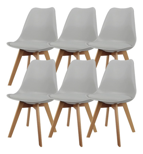 Set X 6 Sillas Eames Tulip De Comedor Almohadón Patas Madera