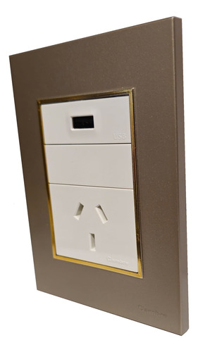 Llave Cambre Bauhaus Toma Usb + 220v Oro Y Champagne