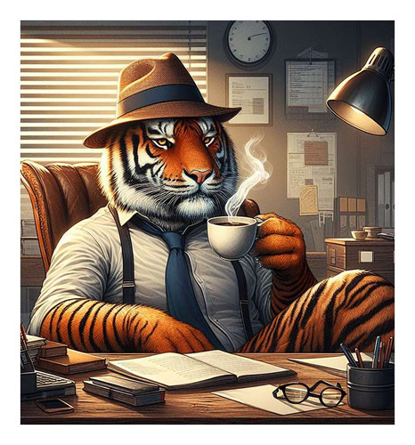 Vinilo 100x100cm Tigre Sentado En La Oficina Investigador