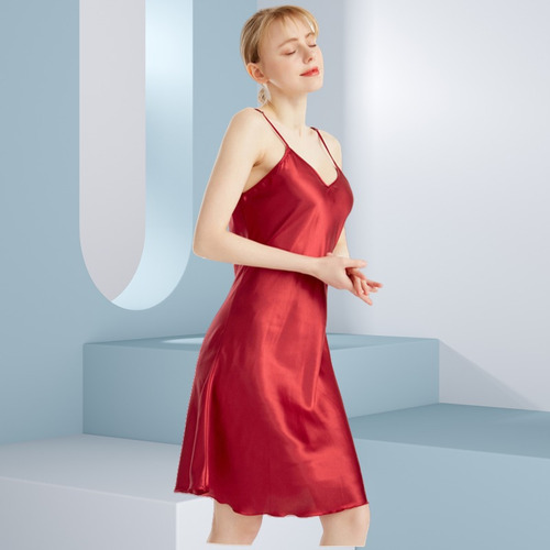 Camisón Con Tirantes Con Cuello En V Liso Fino De Verano