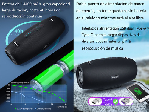 Bocina Bluetooth Zealot S67 75w Portátil Negra Negro