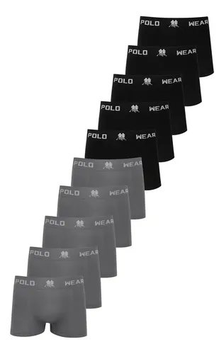 Kit 10 Cuecas Boxer Elástico Com Logo Polo Wear Sortido Sortido M