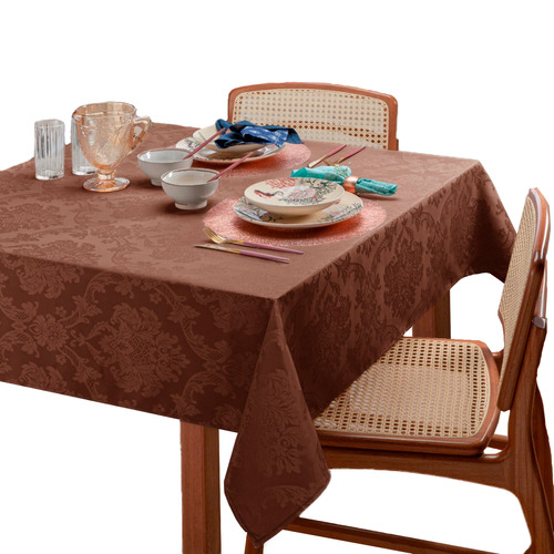 Toalha De Mesa Jacquard Retangular Casa Laura Enxovais Glamour Premium 6 Lugares Tabaco