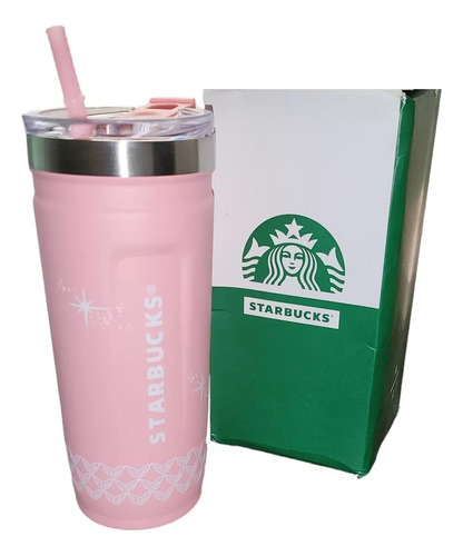 Vaso Starbucks Cafe Te Agua Acero Inoxidable + Popote Termo Color Rosa
