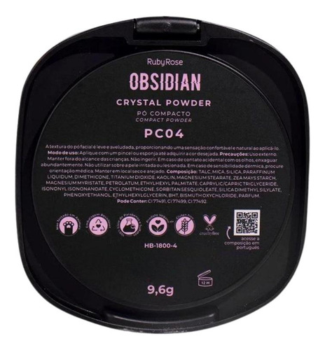 Pó Compacto Ruby Rose Obsidian Crystal Powder Pc04 9,6g