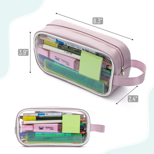 Bolsa Transparente Rosa Para Lápices Y Maquillaje Infantil