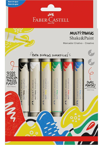 6 Marcadores Faber Castell Multi-superficie Doble Punta 