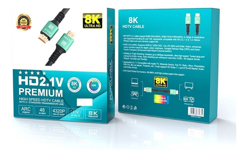 Cable Hdmi 5 Mt 8k Premium Hdr V 2.1 48 Gbps Arc 3d Fullhd