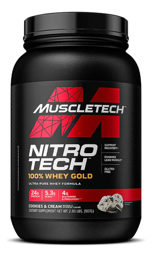 Nitro Tech Gold 900g - Muscletech - 4g Glutamina P/ Dose! Sabor Cookies And Cream