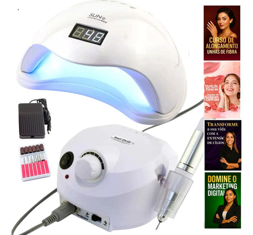 Kit Manicure Completo Sun 5 Led Uv Cabine Lixadeira Elétrica