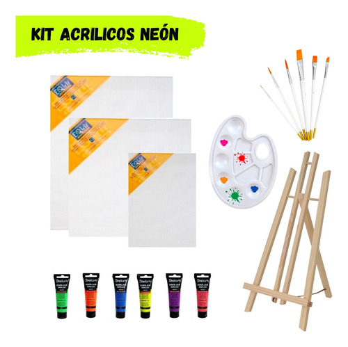 Set Pintura Arte Kit Pintar Artistico Acrilicos Fluor Neon