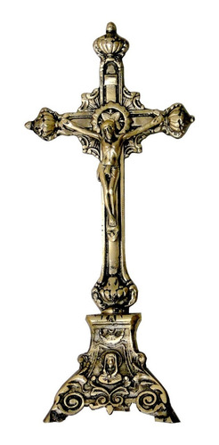 Crucifixo Mesa Altar Todo Trabalhado Bronze Igreja Padres