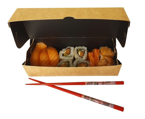 Caja Sushi Chica, Rustica 10-12 Piezas, 100 U. Lam Interior