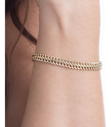 Pulseira Lacraia De 7.1mm Em Ouro 10k Com Fecho Mola 19,0 Cm
