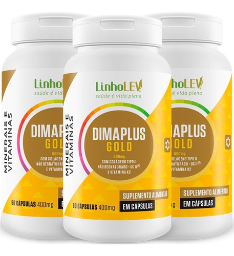 Dimaplus Gold- 3 Frascos Colágen Tipo2 + K2 + D3 + Magnésio