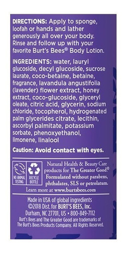 Imagen 2 de 4 de Gel De Baño Burt's Bees Lavanda Y Miel 354,8 Ml