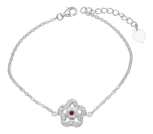 Pulsera De Plata Fina 925 Mujer Flor Con Micro Zircones 