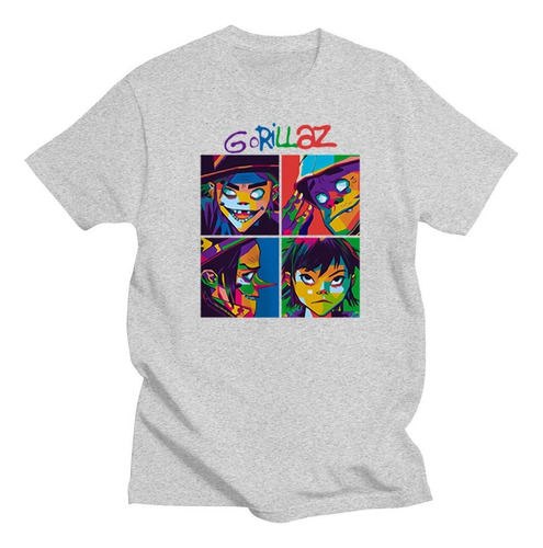 Nn Gorillaz Music Band Hat Pattern Camiseta Negra Pure