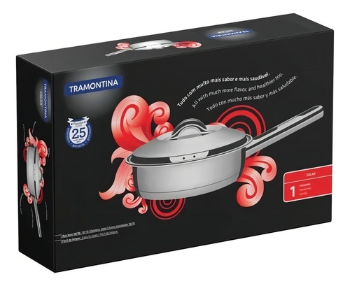 Sarten Tramontina Solar 28 Cm 4.9l Acero Inox Con Tapa Color Gris