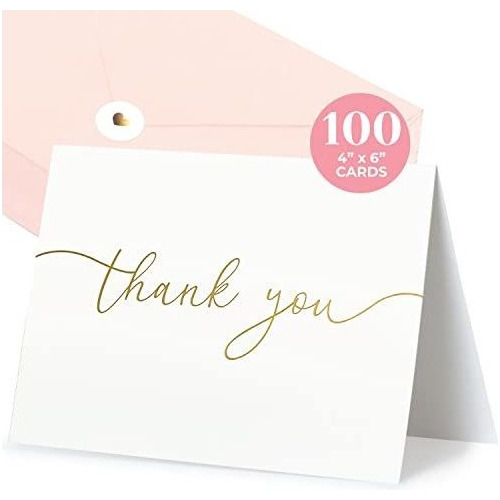 Pack De Tarjetas De Agradecimiento Con Frase En Oro 100pcs