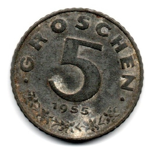 Austria Moneda 5 Groschen Año 1955 Km#2875 Zinc