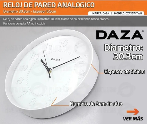 Imagen 2 de 7 de Reloj De Pared Analogico Colgar Silencioso Hogar 5747