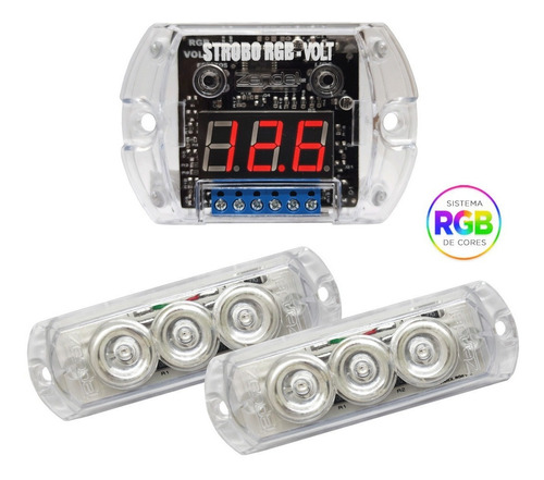 Imagem 6 de 8 de Kit Strobo Automotivo Rgb Zendel Com Voltímetro Integrado
