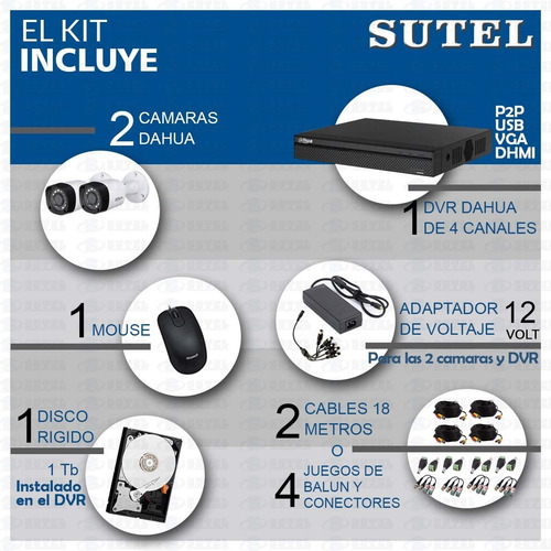 Kit De 2 Camaras Dahua Full Hd Dvr 4 +1tb Cuotas Sin Interés