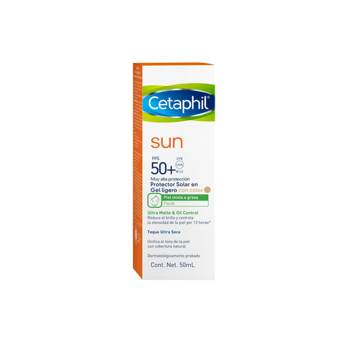 Protector solar Cetaphil Sun Ultra Matte & Oil Control Con Color para rostro gel FPS50 x 50 ml