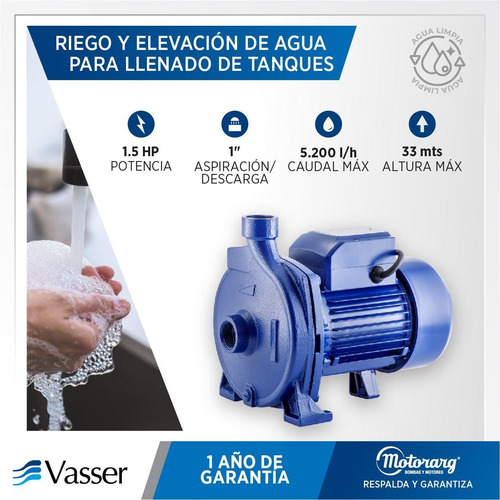 Imagen 2 de 9 de Bomba Centrifuga Motorarg Linea Vasser Qc150 1,5hp Eleva 32m
