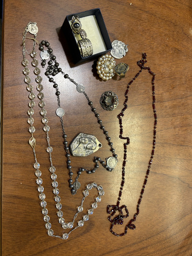 Antiguo Rosario Cristal Incompleto Y Joyas P Restaurar 925 (Usado)