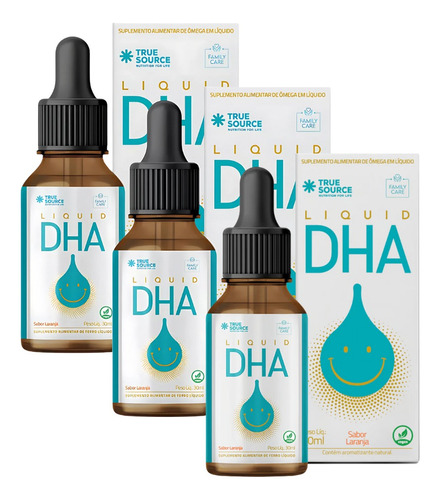 Kit 3x Liquid Dha Ômega 3 Multivitamínico Gotas True Source