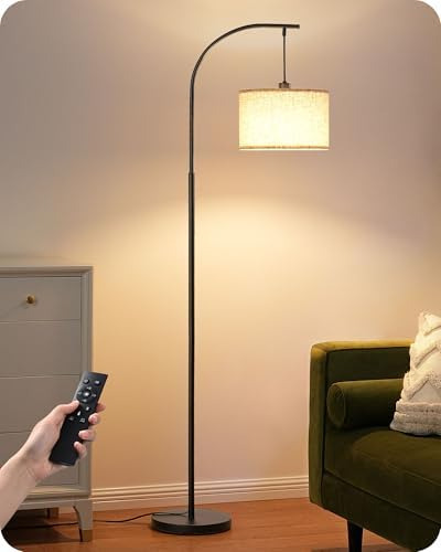 Lámpara De Pie Moderna De Arco Con Pantalla De Tambor De Lin