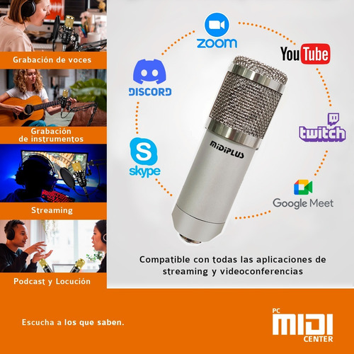 Imagen 3 de 10 de Kit Micrófono Condenser Usb Midiplus Usb800 Gris